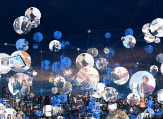 Abstract image of people in bubbles showing activity across the world