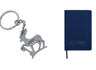 A stag keyring and a University branded notebook
