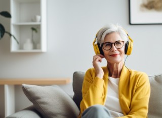 Woman wearing headphones