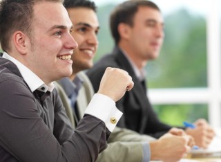 Business management students in a classroom