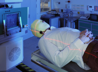 a dummy undergoing heavy ion radiotherapy at the GSI Helmholtzzentrum für Schwerionenforschung