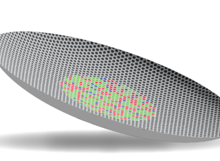 Schematic of a prototype retina, with the colour receptor materials highlighted as pixels