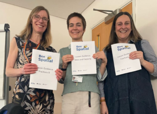 Image of Emily, Angelina, and Jane with the Bee Spatial materials