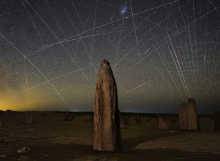 The Australian desert showing the growing light pollution caused by artificial satellites