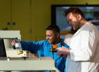 Student in radiation lab