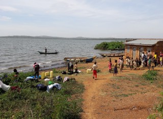 sandy shore by a lake