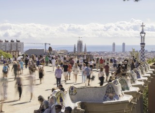 Tourists wander around in Barcelona
