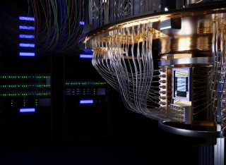 Lower portion of a quantum computer featuring the qubit chip