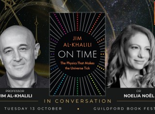 Headshots of Jima and Noelia beside Jim's book cover