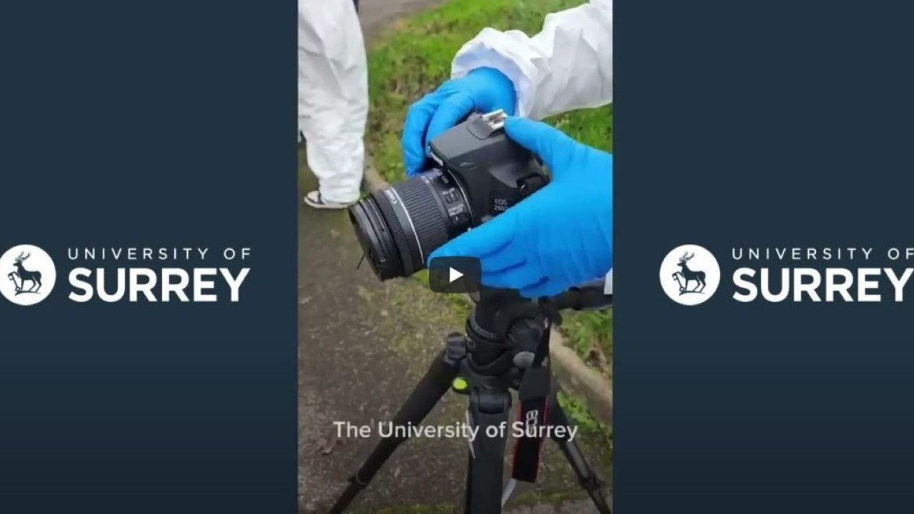 Screen grab of video showing a first year University of Surrey student showing viewer around crime scene investigation flat