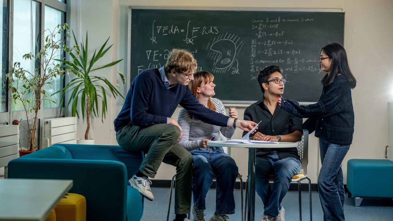 Maths students gathered in classroom
