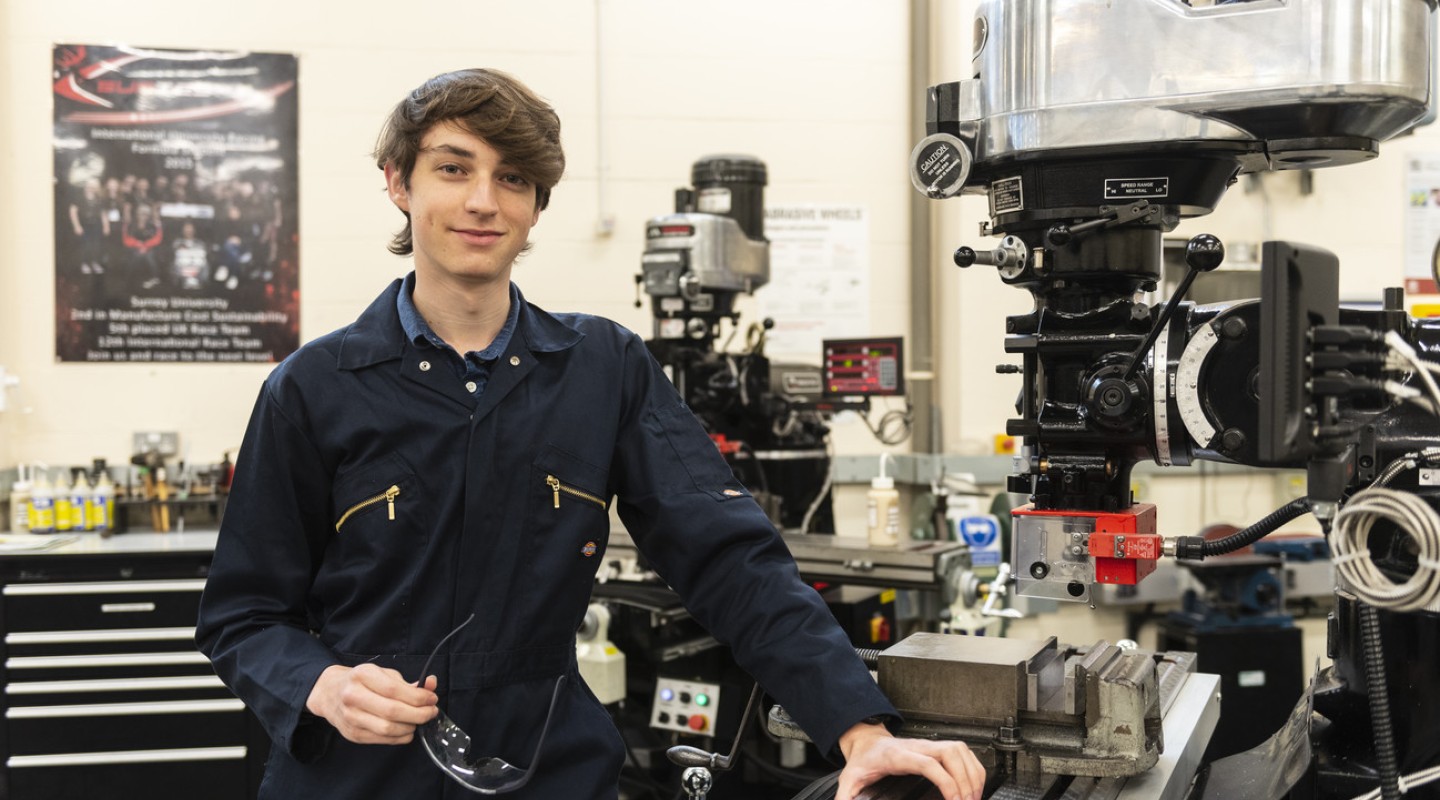 Student in mechanical engineering science workshop