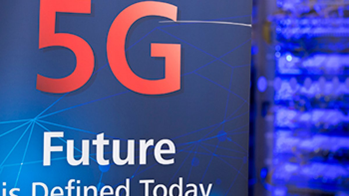 A sign saying '5G Future is defined today'