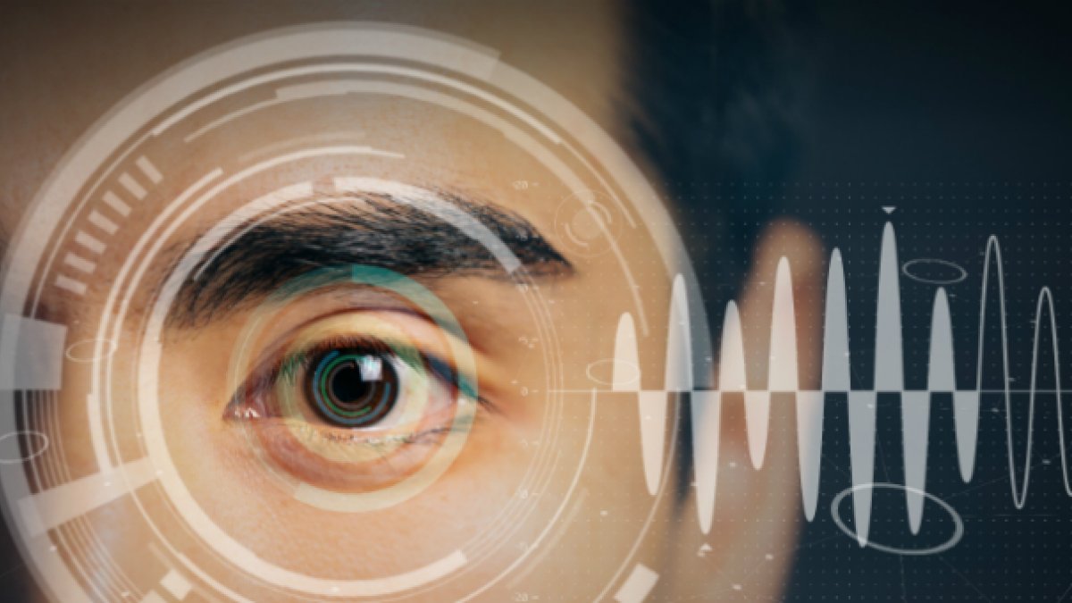 Man having facial features scanned
