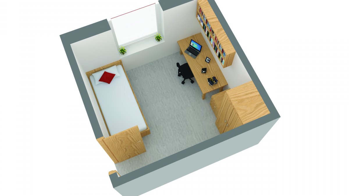 A floor plan of a Band A Hazel Farm room