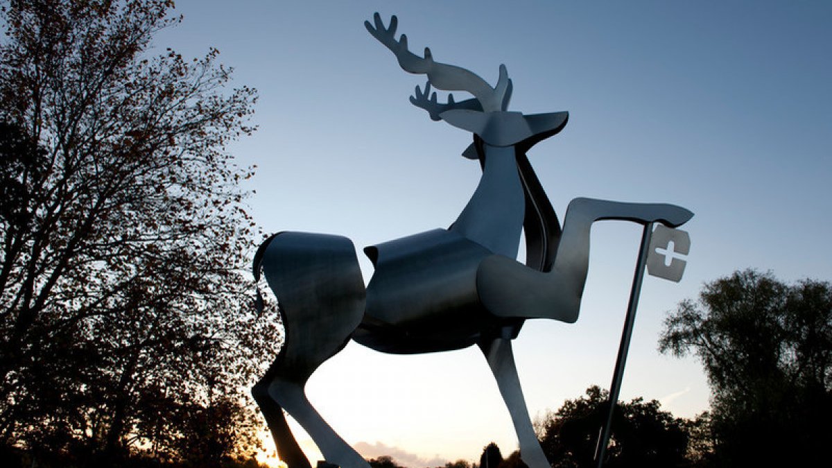 The University of Surrey Stag by the entrance to the campus