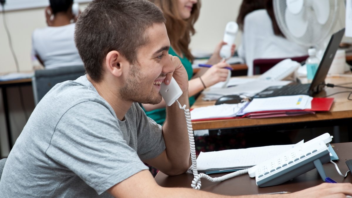 Man on a telephone campaign call