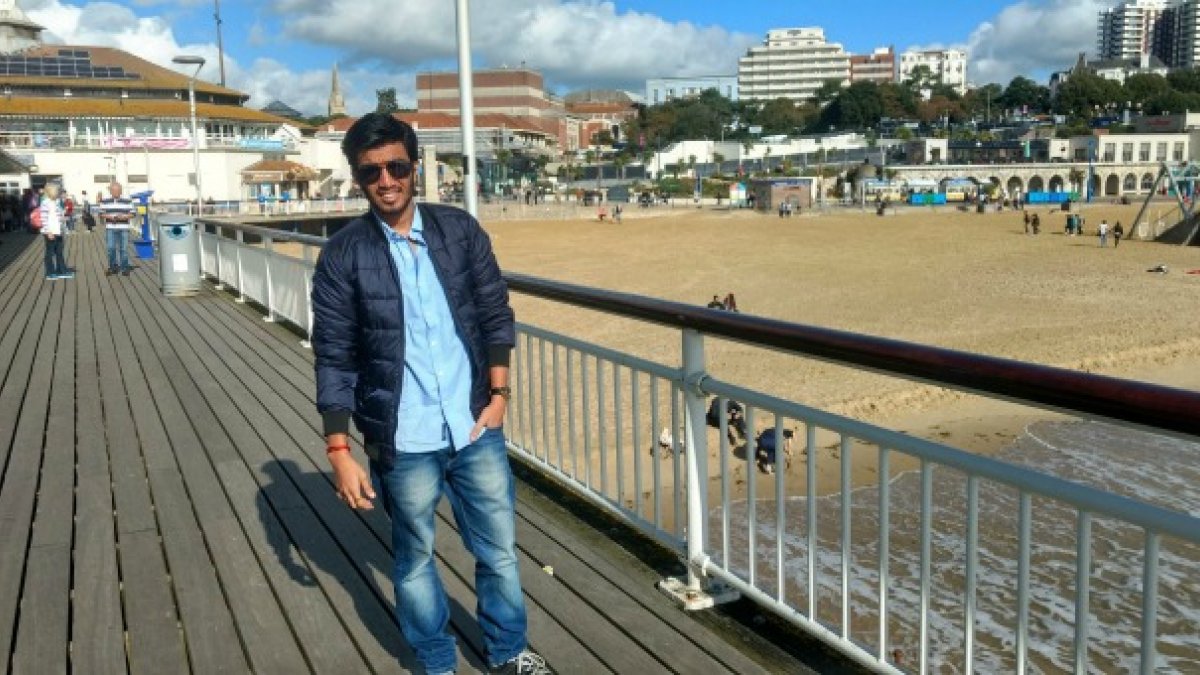 Bridge engineering student Siddharth on a pier