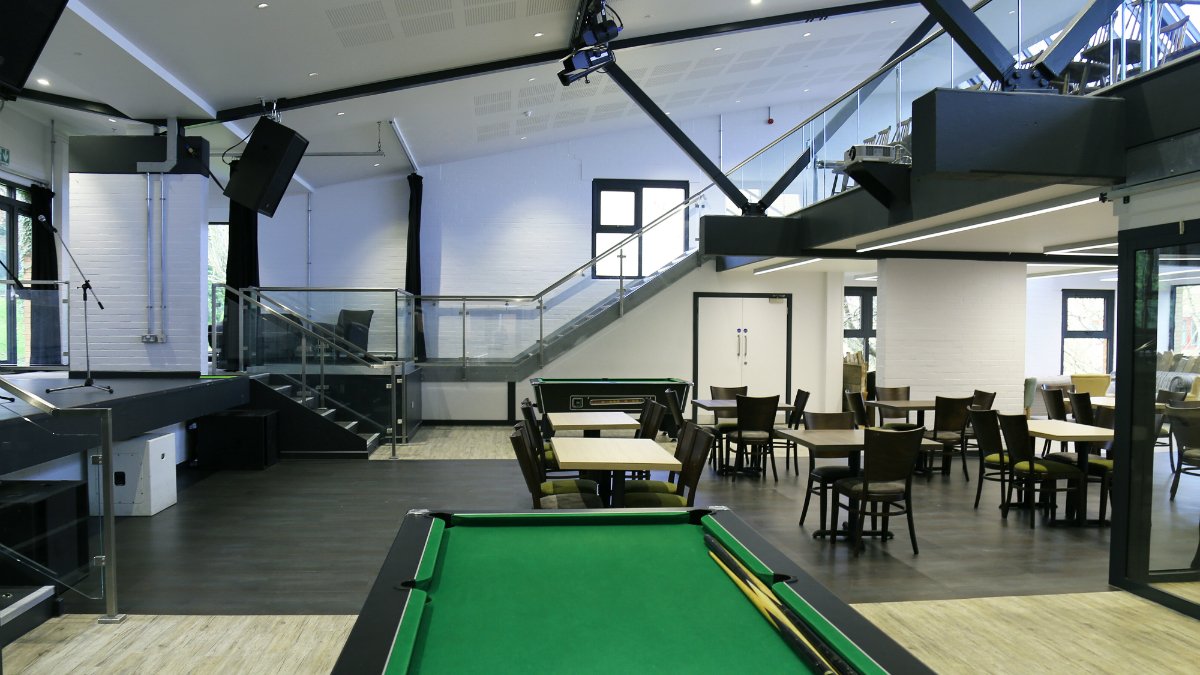 Pool table and bar seating at Wates House