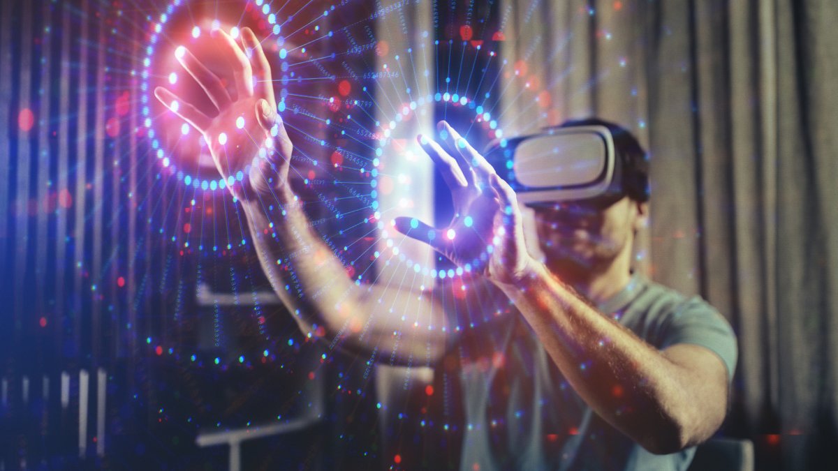 Stylised image of someone using a virtual reality headset