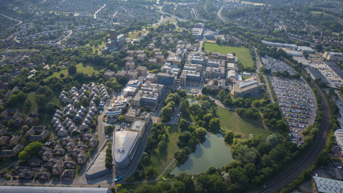Aerial view of University of Surrey campus