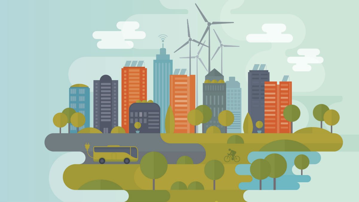 Illustration of a smart city with smart technologies