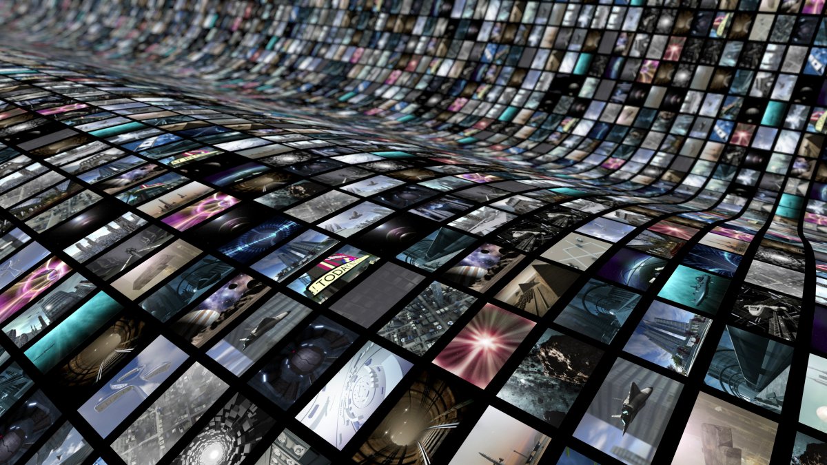 Curved wall of digital screens