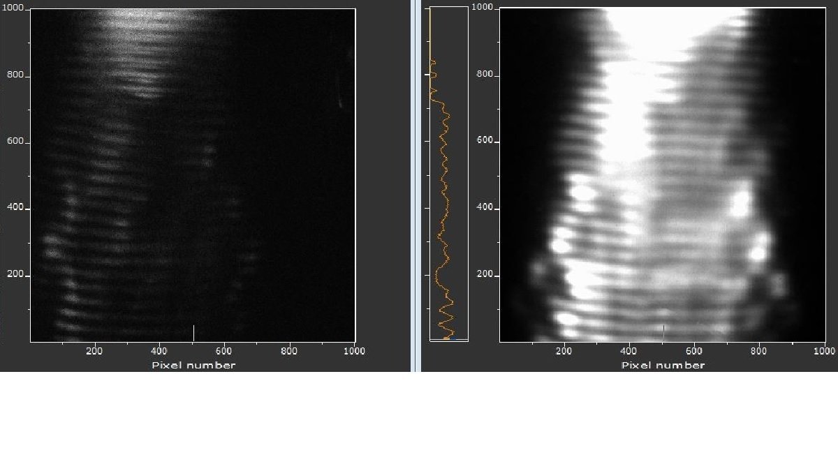 Sonoluminescemce (left) and sonochemiluminescence (right) at 300 kHz, 20 W input power.