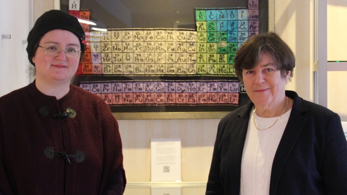 Jane Stewart and Professor Dulcie Mulholland with artwork
