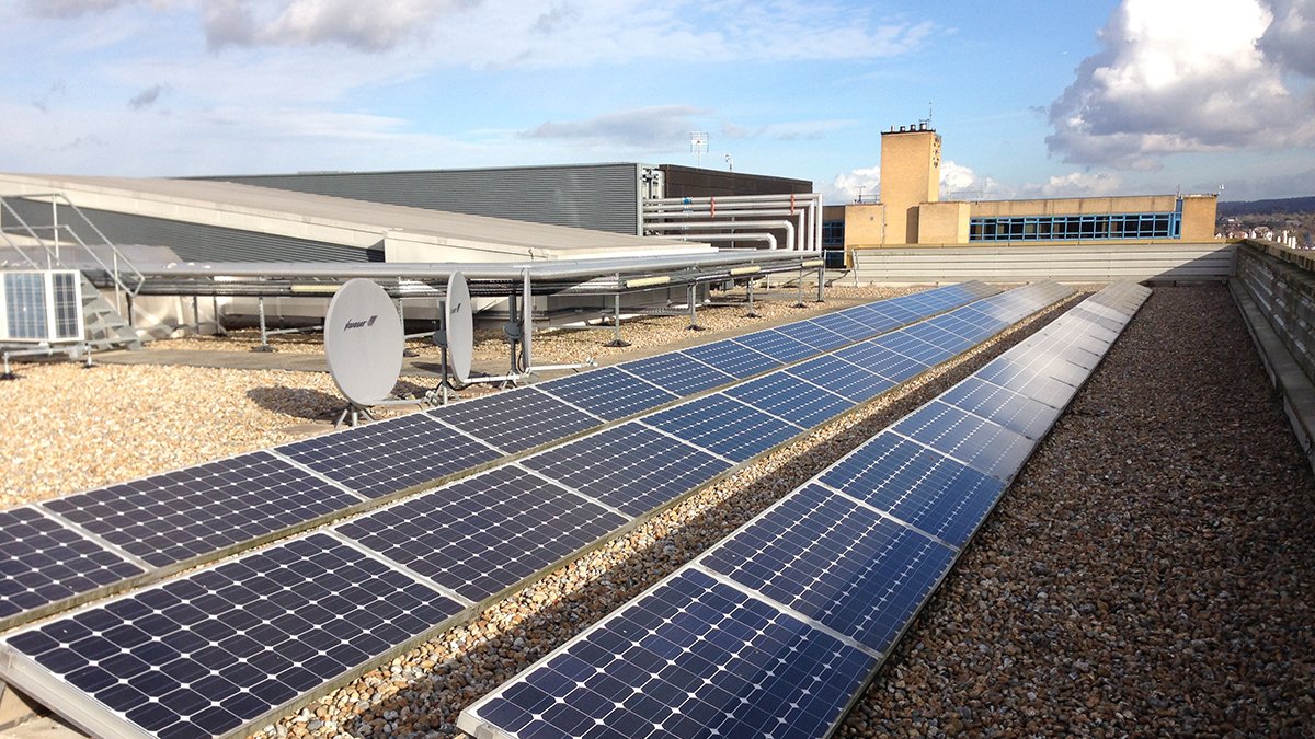Solar panels on the roof of the Innovation for Health building