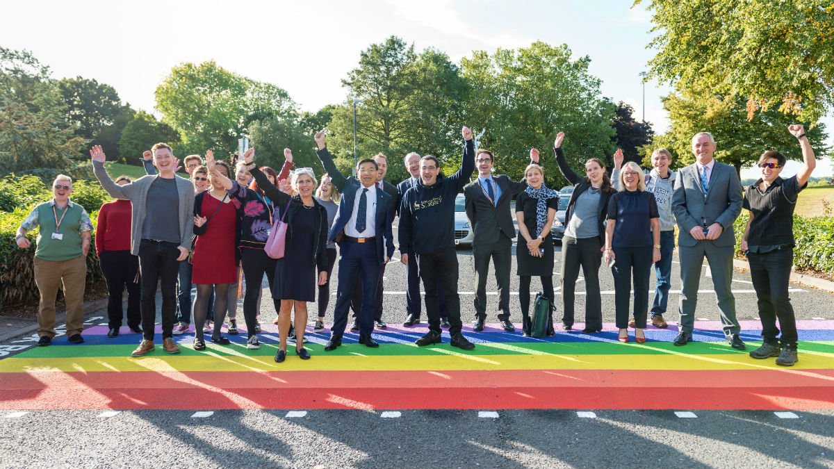 Staff on the rainbow crossing