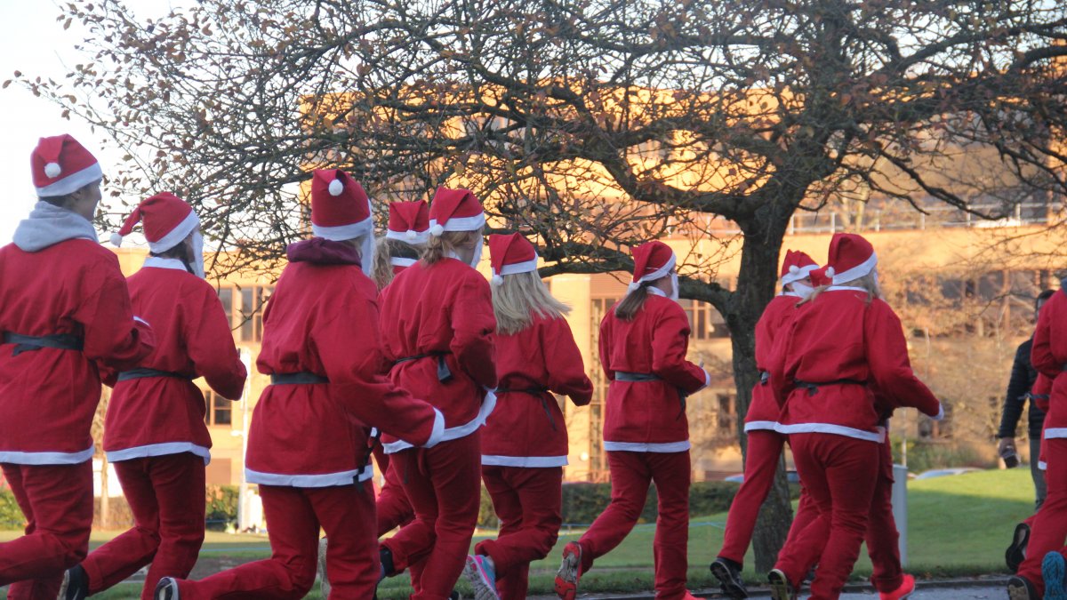 Students taking part in Santa Moves on campus
