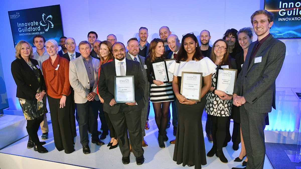 A group photo of the winners of the Guildford Innovation awards 2019