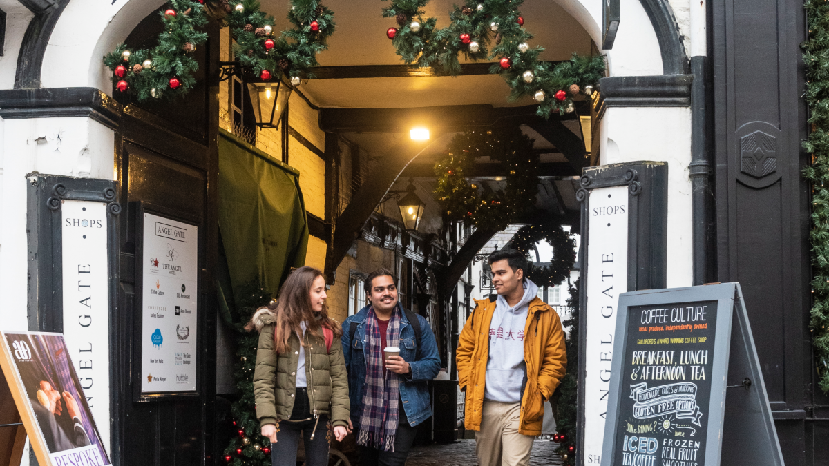 Students in Guildford town centre at Christmas