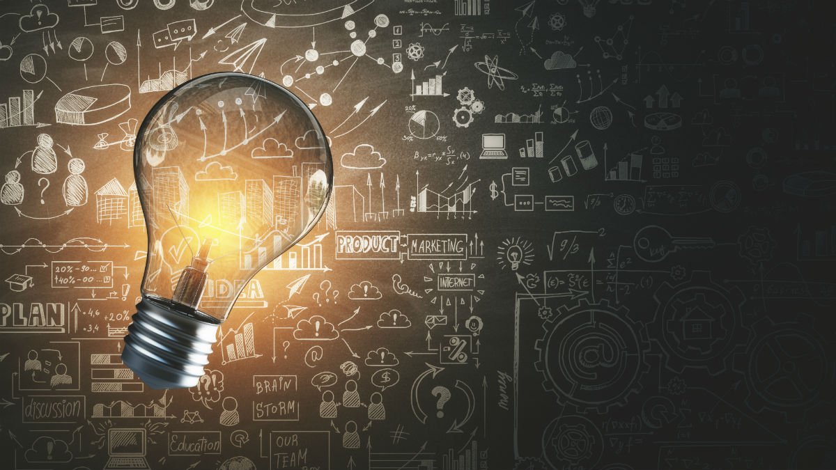 A brightly lit light bulb depicts a range of innovative ideas