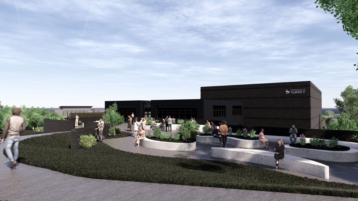 View of south terrace at top of new building