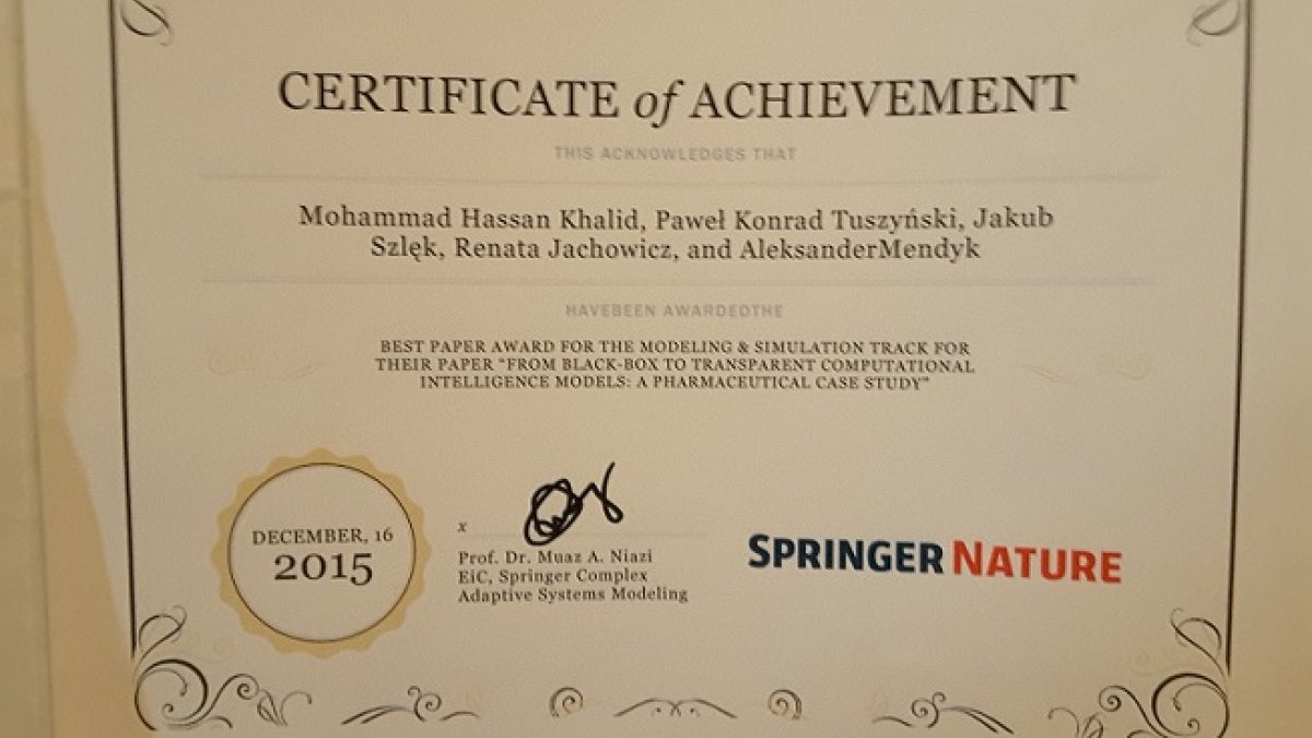 Certificate for best paper award
