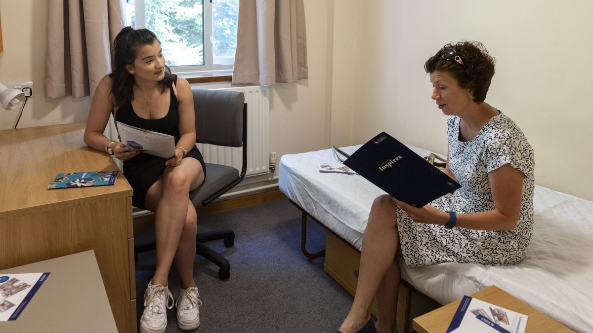 Students and parents on the accommodation tour