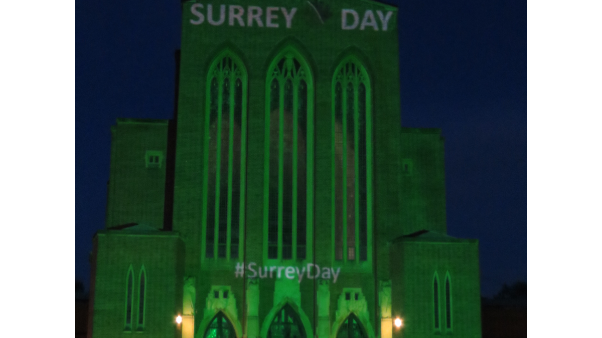 Guildford Cathedral was lit up green to celebrate Surrey Day 2020