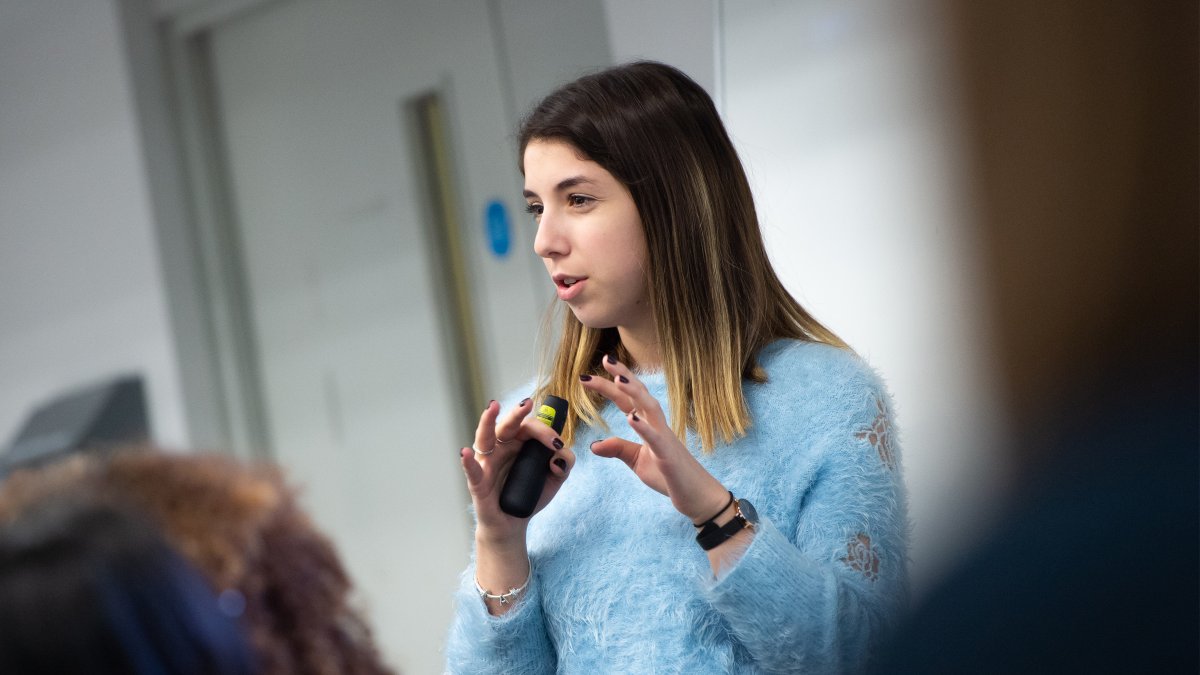 Student giving presentation