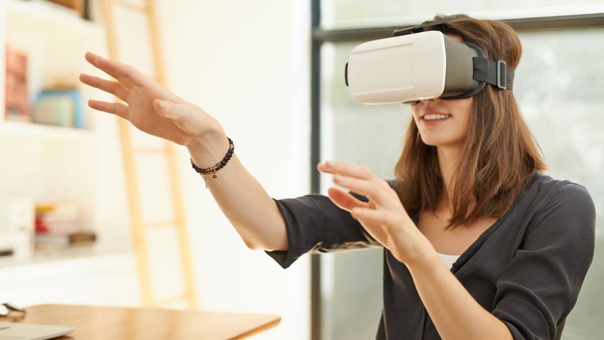 Woman using Virtual Reality headset