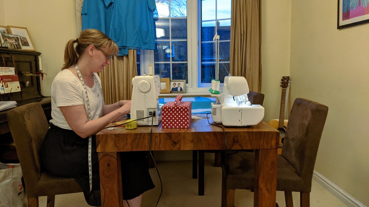 Katy Beaumont sewing Scrubs