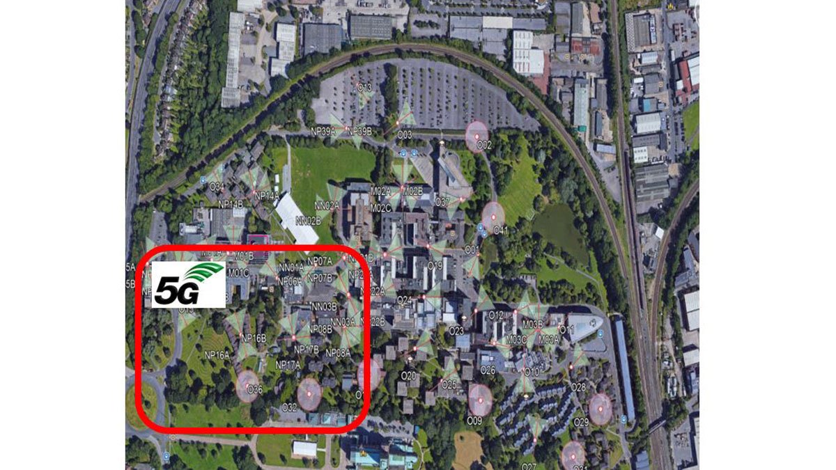 Map showing 5G RAN coverage area on Surrey campus