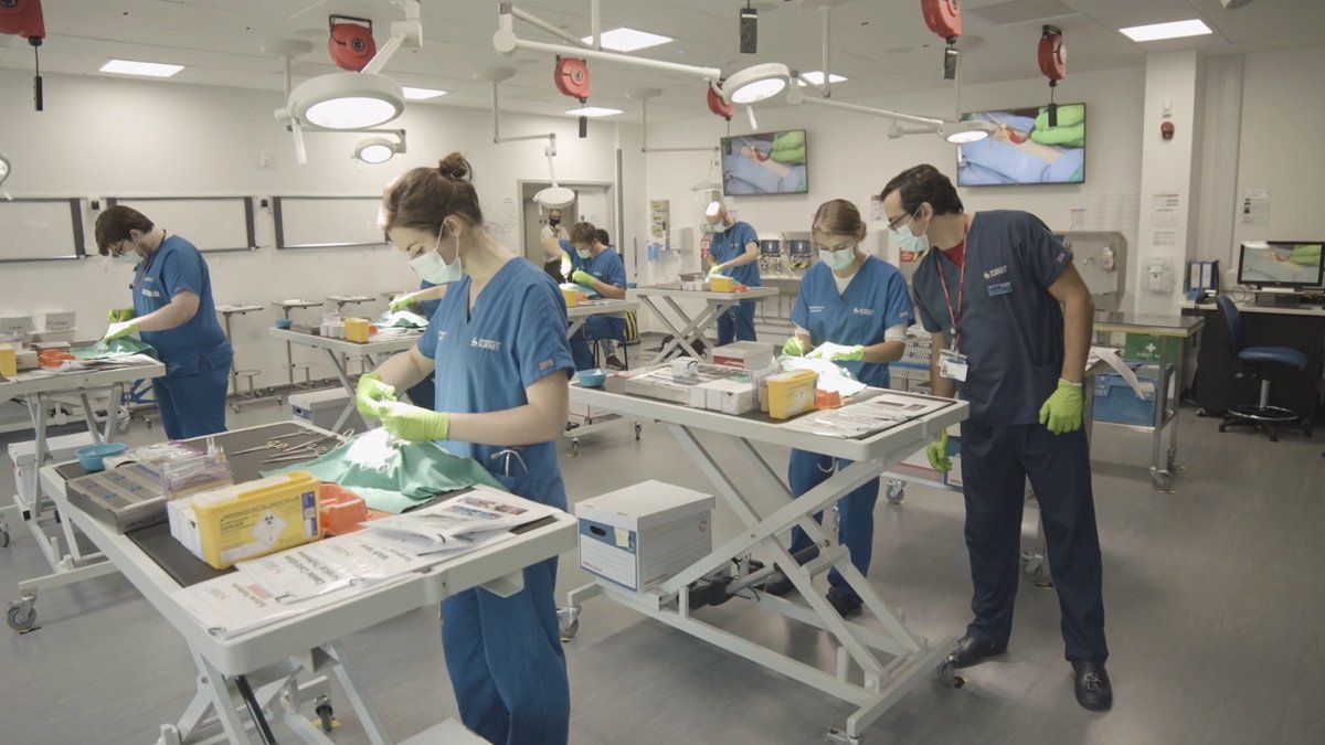 Vet students at a simulation