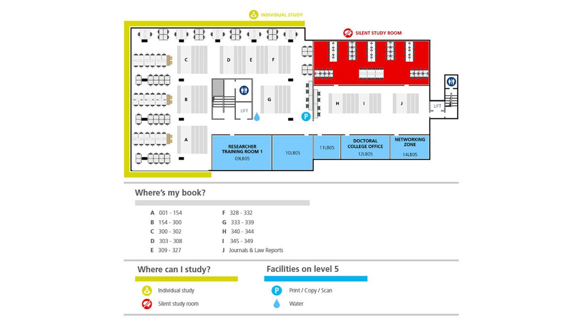 Level five floor plan of the Library