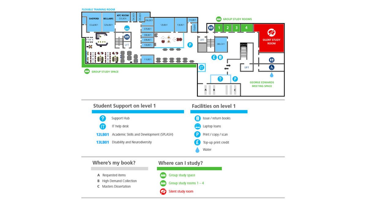 Level one floor plan of the Library