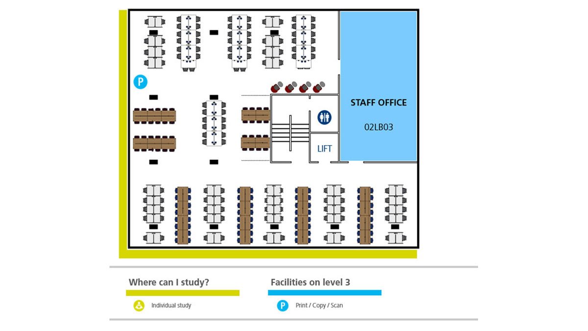 Level three floor plans of the Library