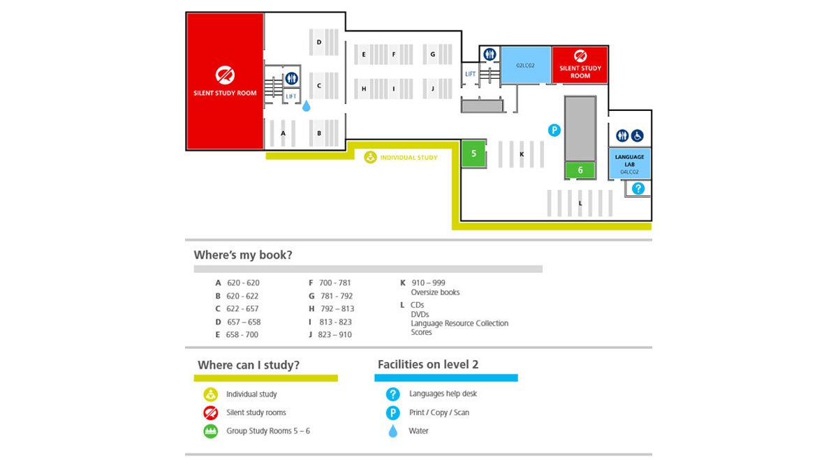 Level two floor plan of the Library
