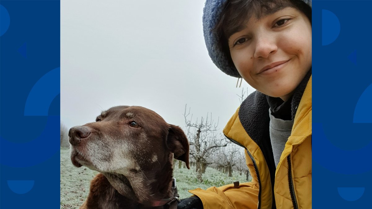 Uma Selvon, BVMSci (Hons) Veterinary Medicine and Science student with her dog, Smartie