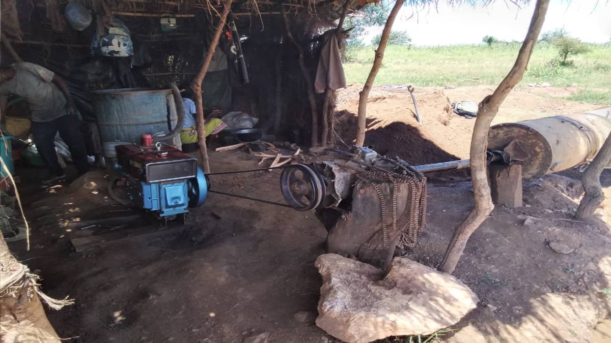 Mining machinery in covered workspace